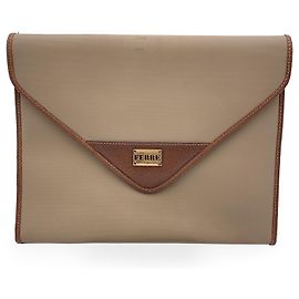 Gianfranco Ferré Vintage Beige Canvas Envelope Clutch Bag Beige
