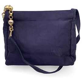 Gianni Versace Vintage Blue Canvas Tote Shoulder Bag Blue