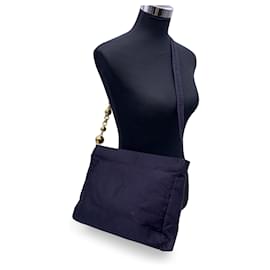 Gianni Versace-Vintage Blue Canvas Tote Shoulder Bag-Blue