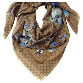 Gucci-Estola de cachecol Gucci GG Supreme com estampa floral.-Marrom,Azul