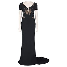 Stella Mc Cartney Stella McCartney Vestido preto com renda intricada e cauda poça detalhada Preto