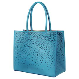 Alaïa-Alaia Laser-Cut Leather Fiori Degrade Tote Bag-Blue
