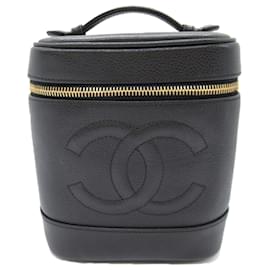 Chanel-Chanel Black CC Caviar Kosmetiktasche-Schwarz