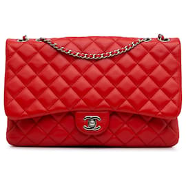 Chanel-Chanel Maxi Vermelho 3 Aba de toque suave-Vermelho