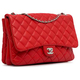 Chanel-Chanel Rojo Maxi 3 Solapa de tacto tierno-Roja