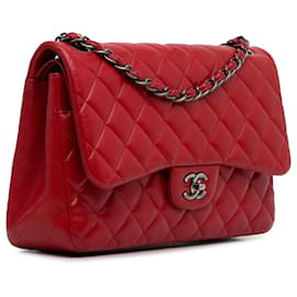Chanel-Patta foderata in caviale classico rosso Chanel Jumbo-Rosso