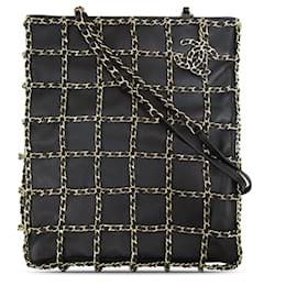 Chanel-Bolso shopping Chanel CC de piel de cordero negro con cadena-Negro