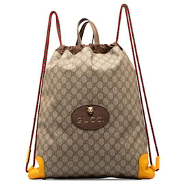 Gucci-Gucci Brown GG Supreme Neo Vintage Drawstring Backpack-Brown,Beige