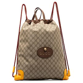 Gucci-Gucci Brown GG Supreme Neo Vintage mochila con cordón-Castaño,Beige