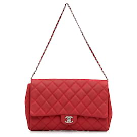 Chanel-Chanel Red Quilted Caviar New Clutch on Chain-Red