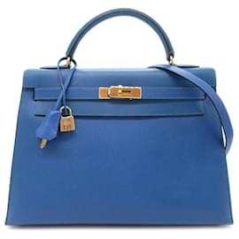 Hermès-Hermès Blue Courchevel Kelly Sellier 32-Blue