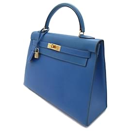 Hermès-Hermès Blue Courchevel Kelly Sellier 32-Blue
