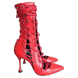 Autre Marque Liudmila rote Schlangen-Drury Lane-Stiefel Rot