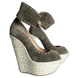 Giuseppe Zanotti khaki suede wedge sandals Khaki