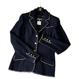 Chanel-Chaqueta de tweed con botones icónicos de París / Venecia CC.-Azul marino