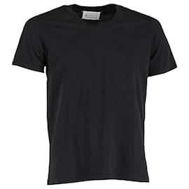 Maison Martin Margiela-Maison Margiela V-Ausschnitt-T-Shirt aus schwarzer Baumwolle-Schwarz