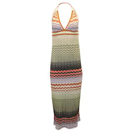 M Missoni-M Missoni Wave Knit Halter Neck Maxi Dress in Multicolor Cotton-Other,Python print