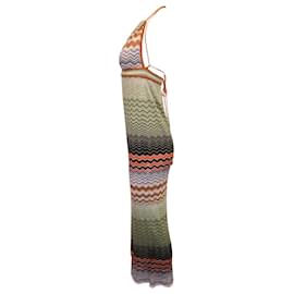 M Missoni-M Missoni Wave Knit Halter Neck Maxi Dress in Multicolor Cotton-Other,Python print