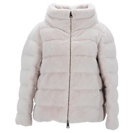 Herno Down Jacket in Ecru Faux Fur Polyester White Cream