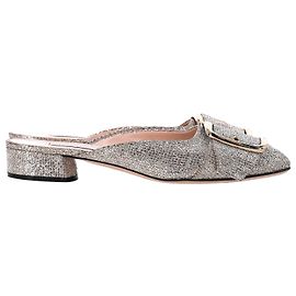 Casadei Alexa Low-Heel Mules in Gold Glitter Golden Metallic