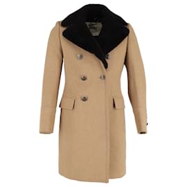 Burberry-Burberry Shearling-Collar lined-Breasted Coat in Brown Wool-Brown