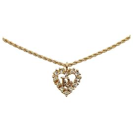 Dior-Collar con colgante de corazón de diamantes de imitación Dior Collar de metal en buen estado-Otro