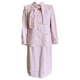 Chanel-Conjunto de casaco e saia de tweed com laço no estilo Barbie-Rosa
