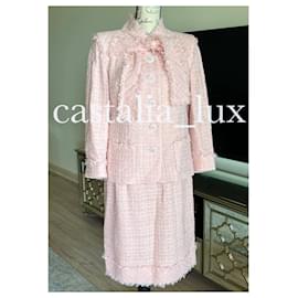 Chanel-Barbie Style Ribbon Tweed Jacket and Skirt Set-Pink