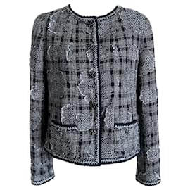 Chanel-Giacca in tweed con bottoni gioiello Paris / New-York CC.-Blu