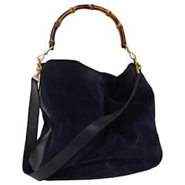 Gucci-GUCCI Bamboo Shoulder Bag Suede 2way Navy 001 1014 1577 auth 68467-Navy blue