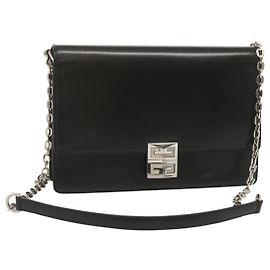 Bolsa de ombro com corrente GIVENCHY couro preto Auth am5976 Preto