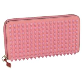 Christian Louboutin-Christian Louboutin Studs Long Wallet Leather Pink Auth am5941-Pink