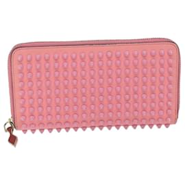 Christian Louboutin-Christian Louboutin Studs Long Wallet Leather Pink Auth am5941-Pink