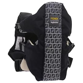 Fendi-FENDI Baby Carrier Zucchino Canvas Shoulder Bag Black Auth 69064-Black