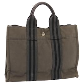 Hermès-Borsa a mano HERMES Fourre Tout PM Tela Grigio Auth bs12718-Marrone