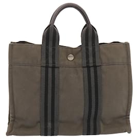 Hermès-HERMES Fourré Tout PM Sac à Main Toile Gris Auth bs12718-Marron