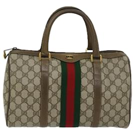 Gucci-GUCCI GG Supreme Web Sherry Line Hand Bag PVC Beige Red 39 02 007 auth 69335-Red,Beige