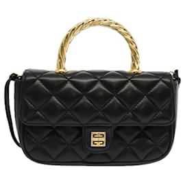 Givenchy-GIVENCHY Hand Bag Leather 2way Black Auth 69502A-Black