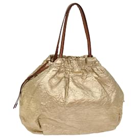 Prada-PRADA Tote Bag Nylon Gold Auth 69359-Golden