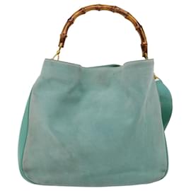Gucci-GUCCI Bamboo Shoulder Bag Suede 2way Light Blue 001 1577 auth 69363-Light blue