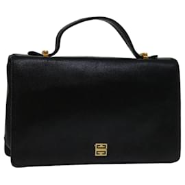 Givenchy-GIVENCHY Hand Bag Leather Black Auth bs12856-Black