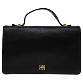 Givenchy-GIVENCHY Hand Bag Leather Black Auth bs12856-Black