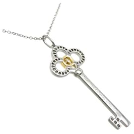 Tiffany & Co-Collar con colgante de llave y corona de diamantes en platino-Plata