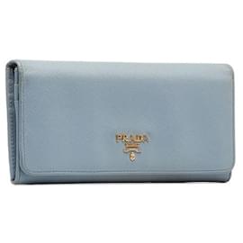 Prada-Saffiano Logo Continental Flap Wallet-Blue