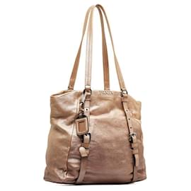 Prada-Gradient Leather Tote Bag-Brown