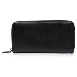 Prada-Saffiano Leather Zip Around Wallet-Black