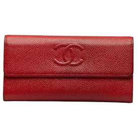 Chanel-Portafoglio con patta in caviale CC-Rosso