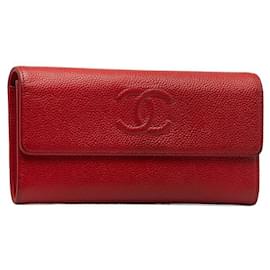 Chanel-CC Caviar Flap Wallet-Red