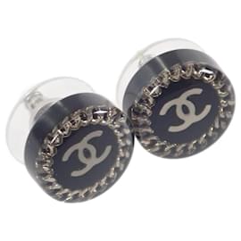 Chanel-Orecchini a bottone a catena rotonda CC-Nero