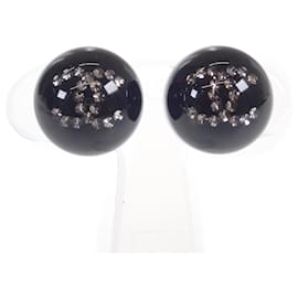 Chanel-Boucles d'oreilles à tige en cristal CC-Noir